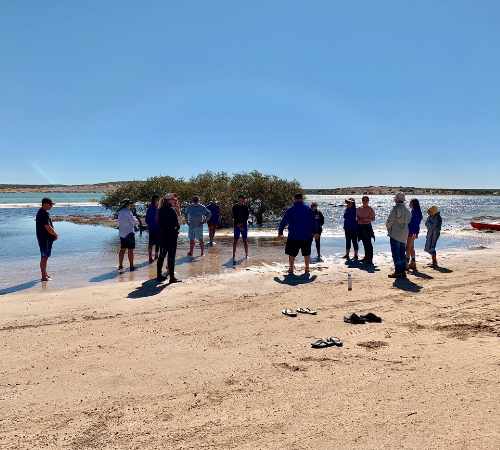 Welcome to Country being performed at Shark Bay by Malgana elders Pat Oakley and Nick Pedrocchi